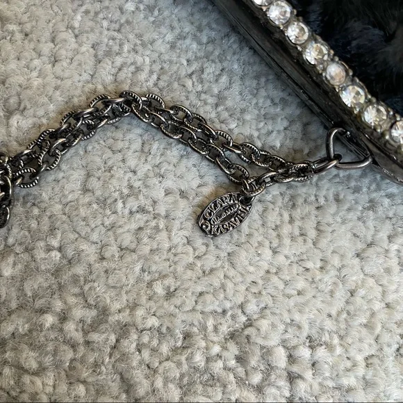 Clara Kasavina Black Fur Swarovski Crystal Embellished Evening Bag Clutch - Picture 8 of 11